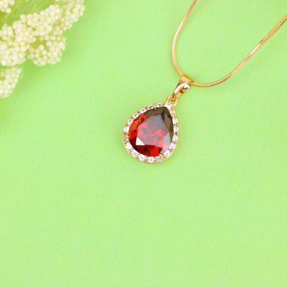 "Teardrop Red Pendant with Crystal Border in Elegant Rose Gold Setting, XPPT1618 - Picture 7 of 13